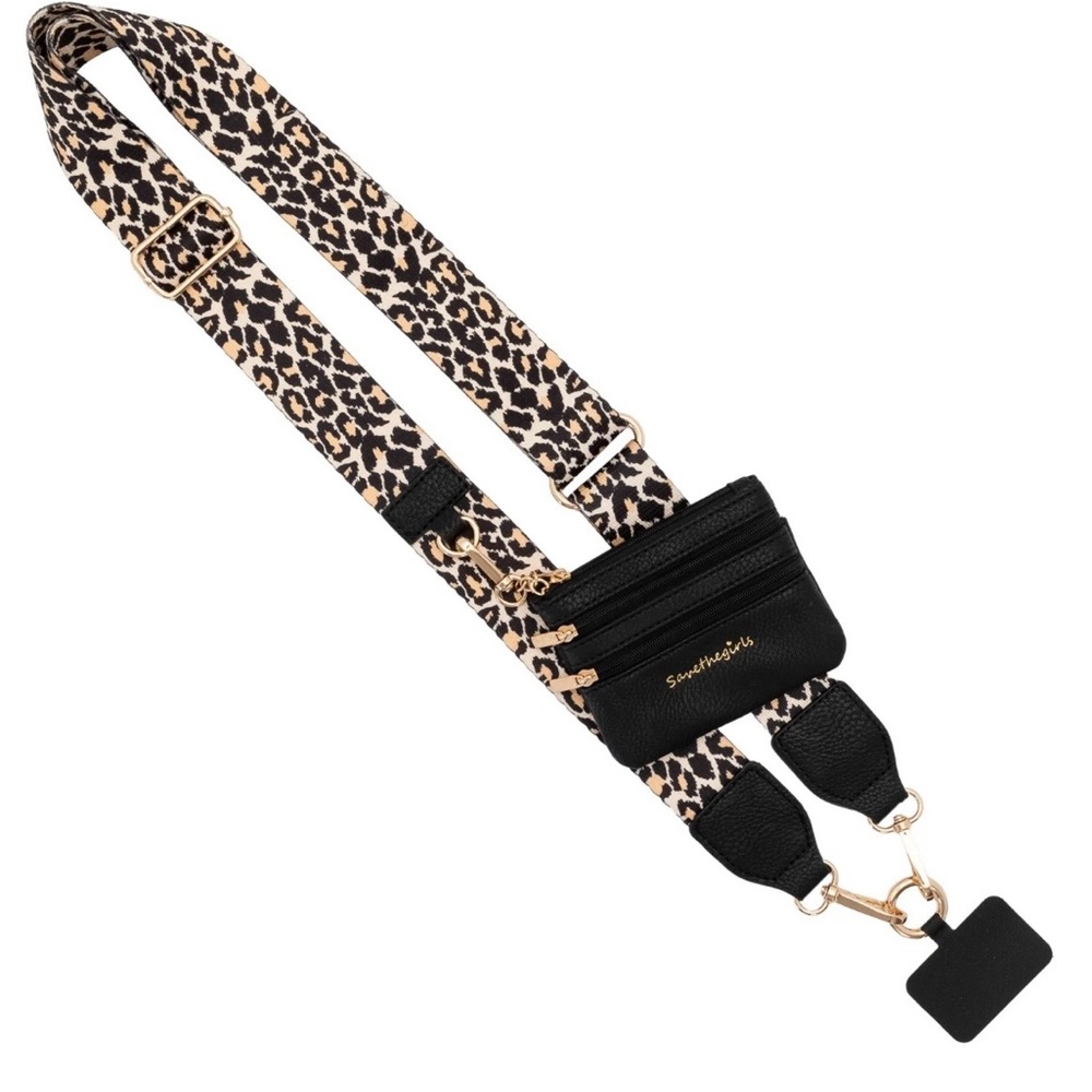 Leopard Print phone lanyard Strap with Black essentials Pouch - Picture 8 of 15